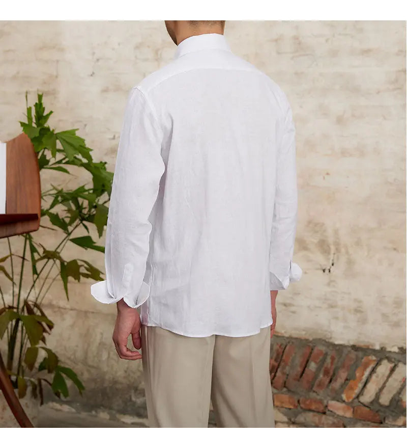 Fashion Pure Linen Breathable Retro Long Sleeve Shirt Men - Dhago
