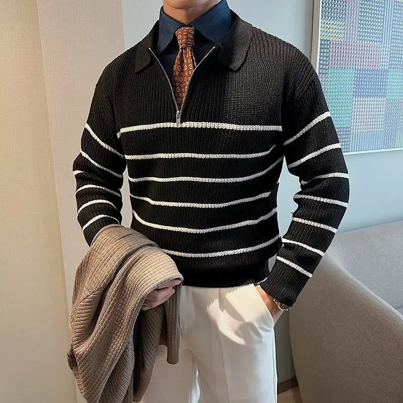 THE STRIPE HALF-ZIP SWEATER - Dhago