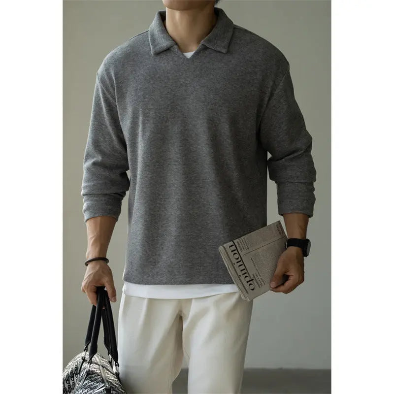 Old Money Style Woolen Sweater With Shoulder Sleeves And Small V-neck Polo Shirt - Dhago