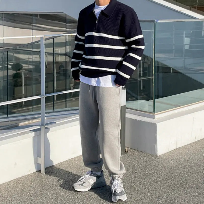 MONACO STRIPPED POLO SWEATER - Dhago