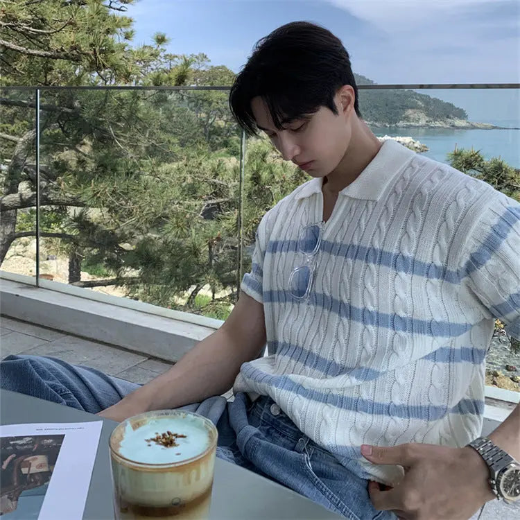 THE IVORY STRIPE LAPEL KNIT - Dhago