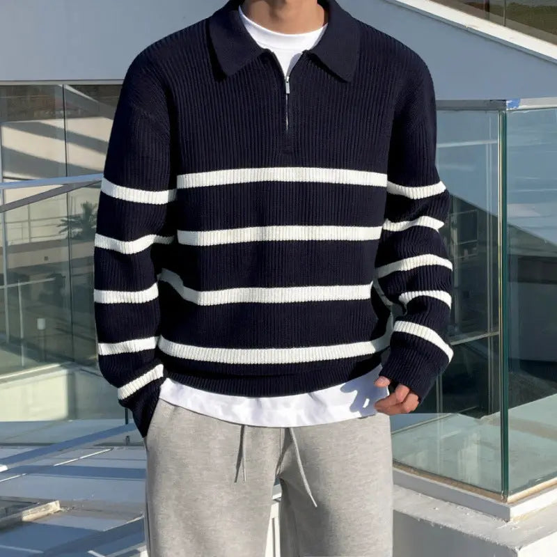 MONACO STRIPPED POLO SWEATER - Dhago