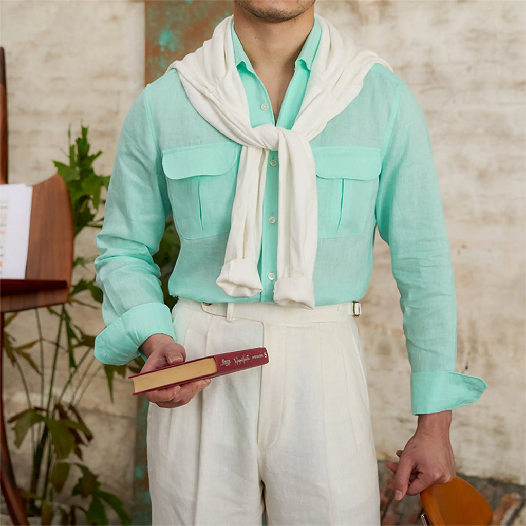 Fashion Pure Linen Breathable Retro Long Sleeve Shirt Men - Dhago