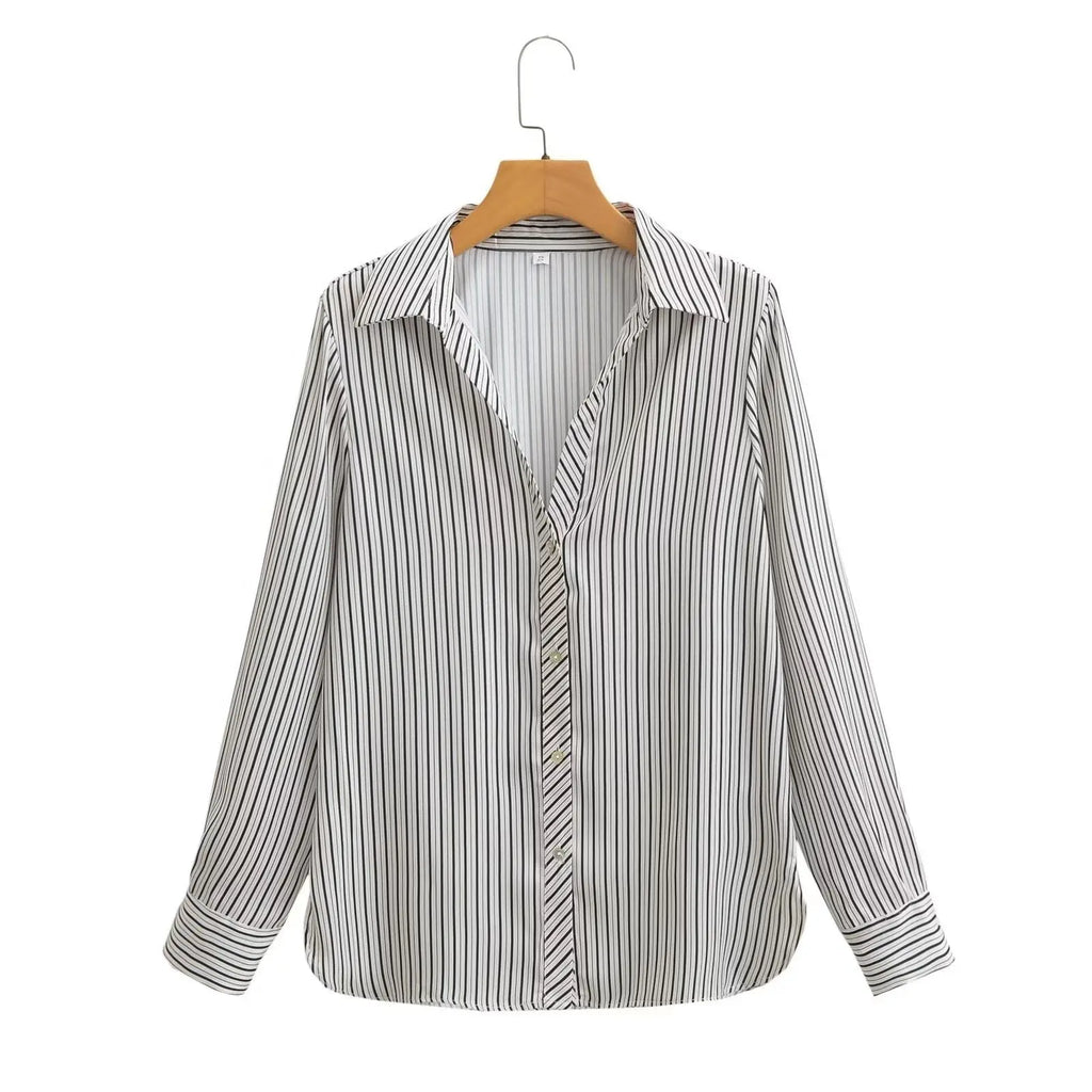 AMELINE LAPEL STRIPED LONG-SLEEVE SHIRT - Dhago