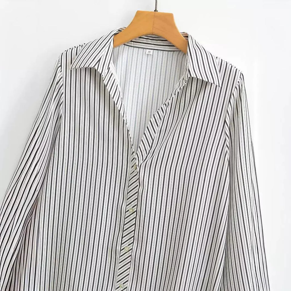 AMELINE LAPEL STRIPED LONG-SLEEVE SHIRT - Dhago