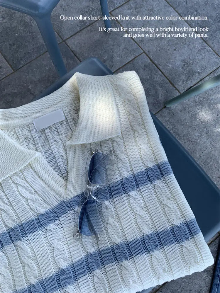 THE IVORY STRIPE LAPEL KNIT - Dhago