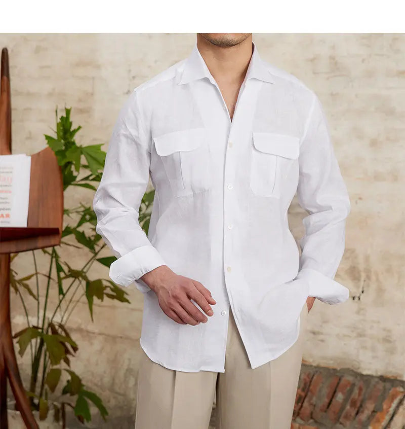 Fashion Pure Linen Breathable Retro Long Sleeve Shirt Men - Dhago
