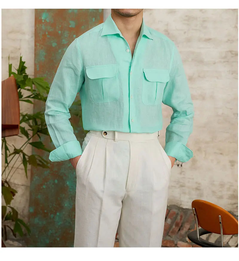 Fashion Pure Linen Breathable Retro Long Sleeve Shirt Men - Dhago
