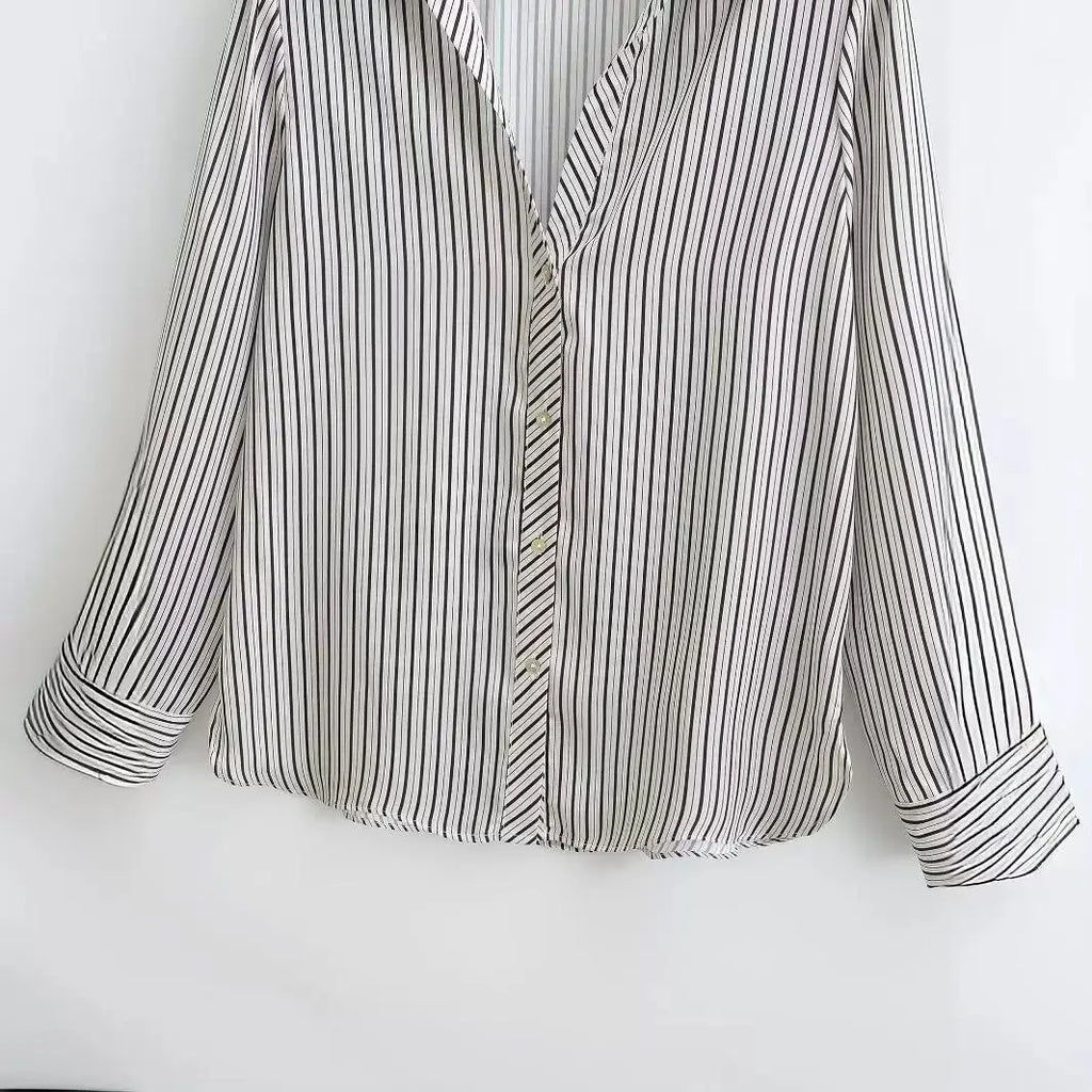 AMELINE LAPEL STRIPED LONG-SLEEVE SHIRT - Dhago