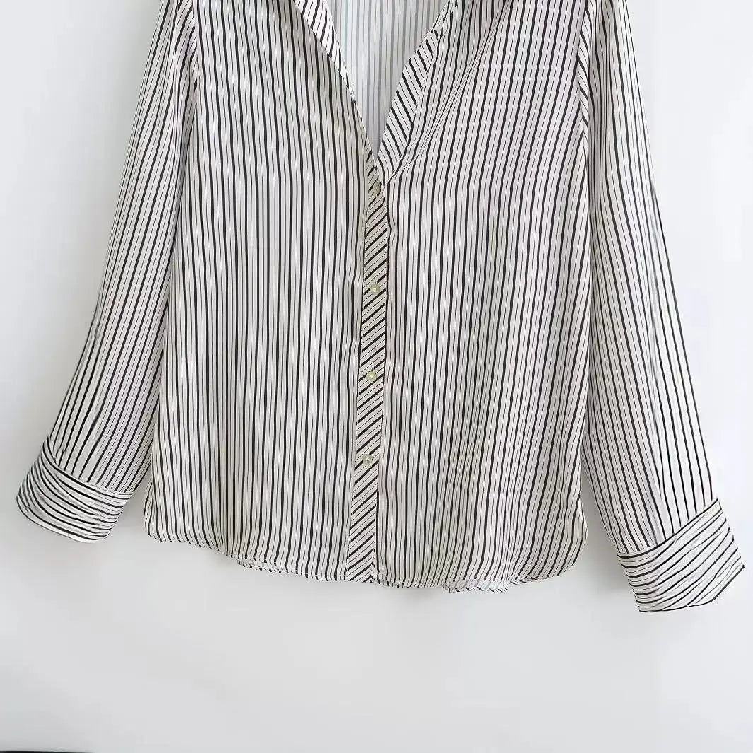AMELINE LAPEL STRIPED LONG-SLEEVE SHIRT - Dhago