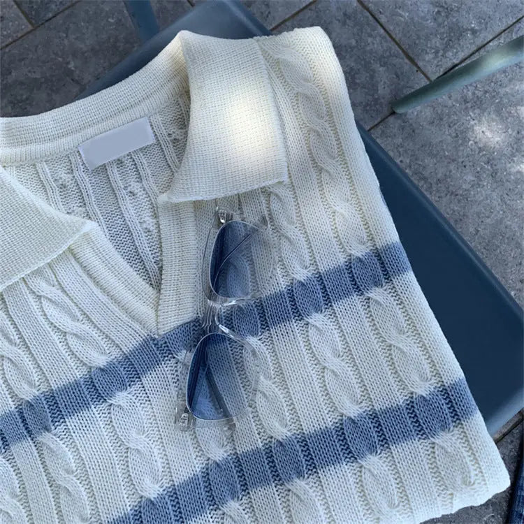 THE IVORY STRIPE LAPEL KNIT - Dhago