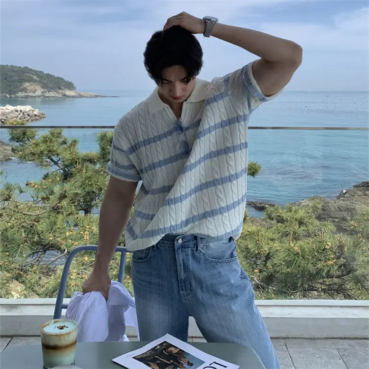 THE IVORY STRIPE LAPEL KNIT - Dhago