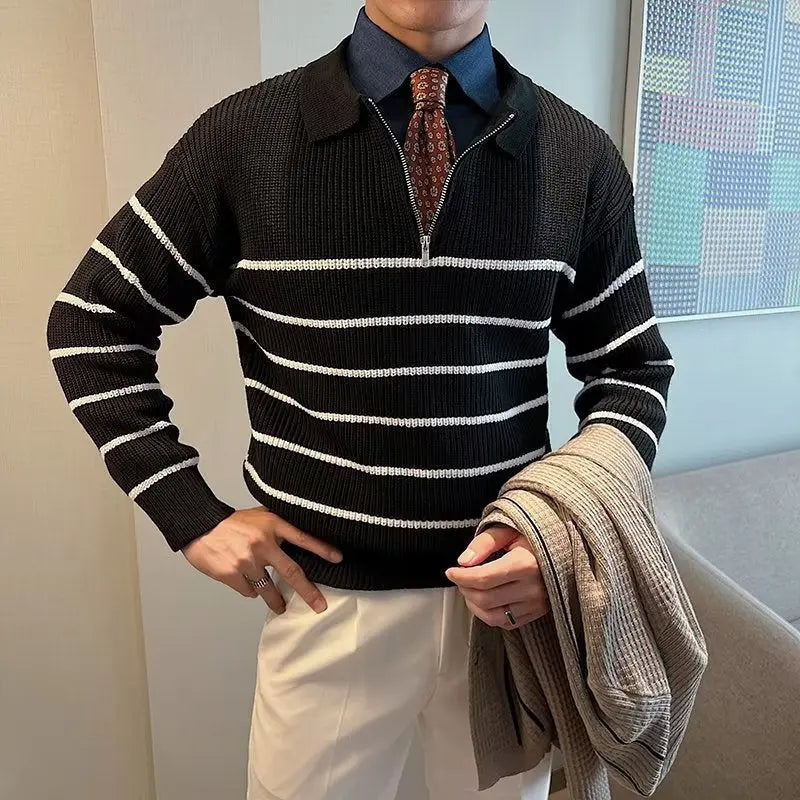 THE STRIPE HALF-ZIP SWEATER - Dhago