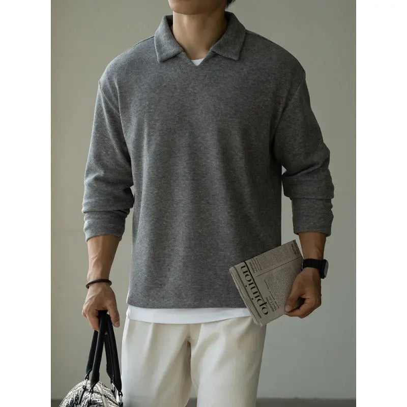 Old Money Style Woolen Sweater With Shoulder Sleeves And Small V-neck Polo Shirt - Dhago