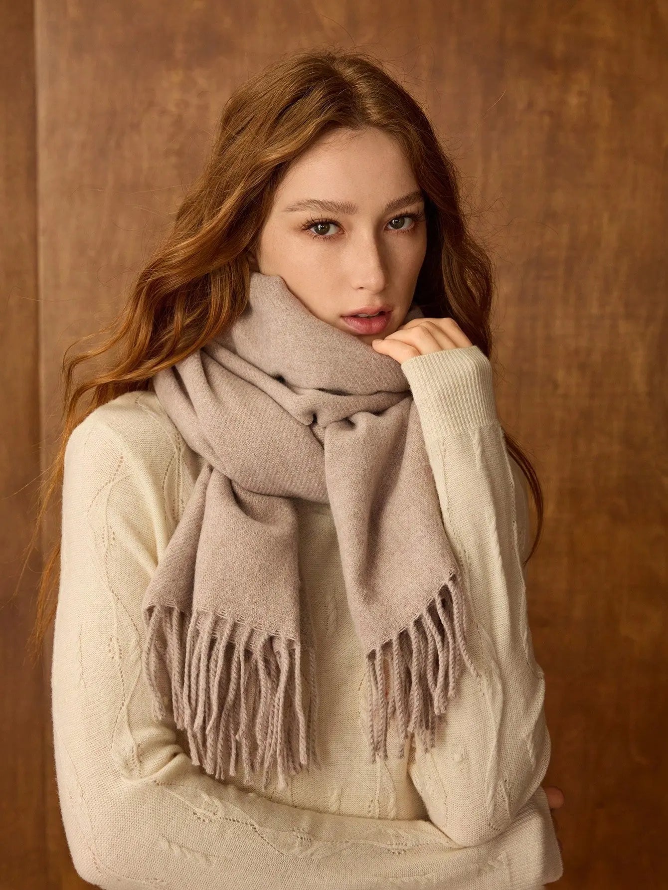 THE APRICOT JACQUARD FRINGE SCARF - Women Scarves & Scarf Accessories by Dhago| Dhago