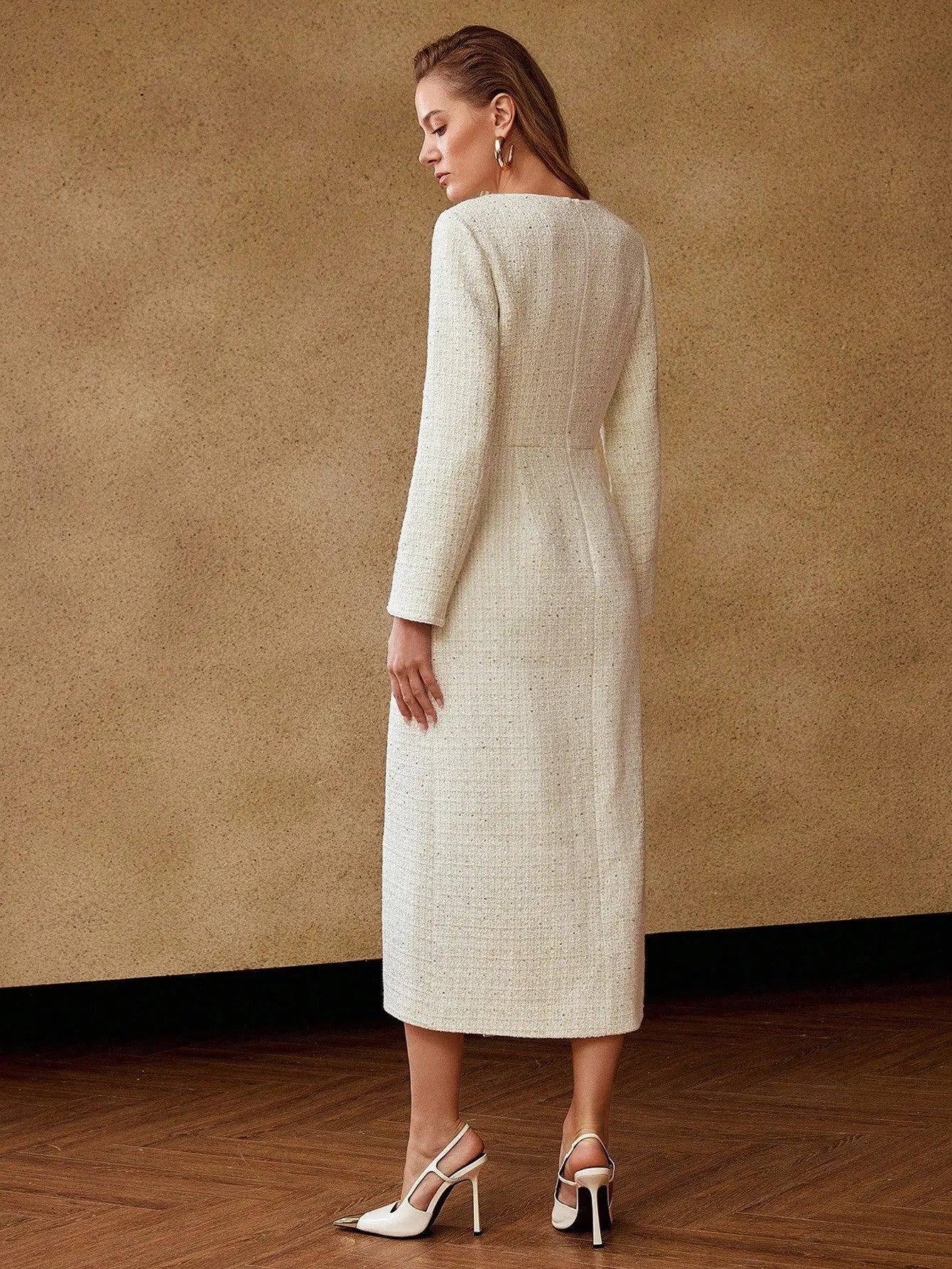 THE LYSANDRA TWEED CHAIN - DECOR MIDI DRESS - Women Dresses by Dhago| Dhago