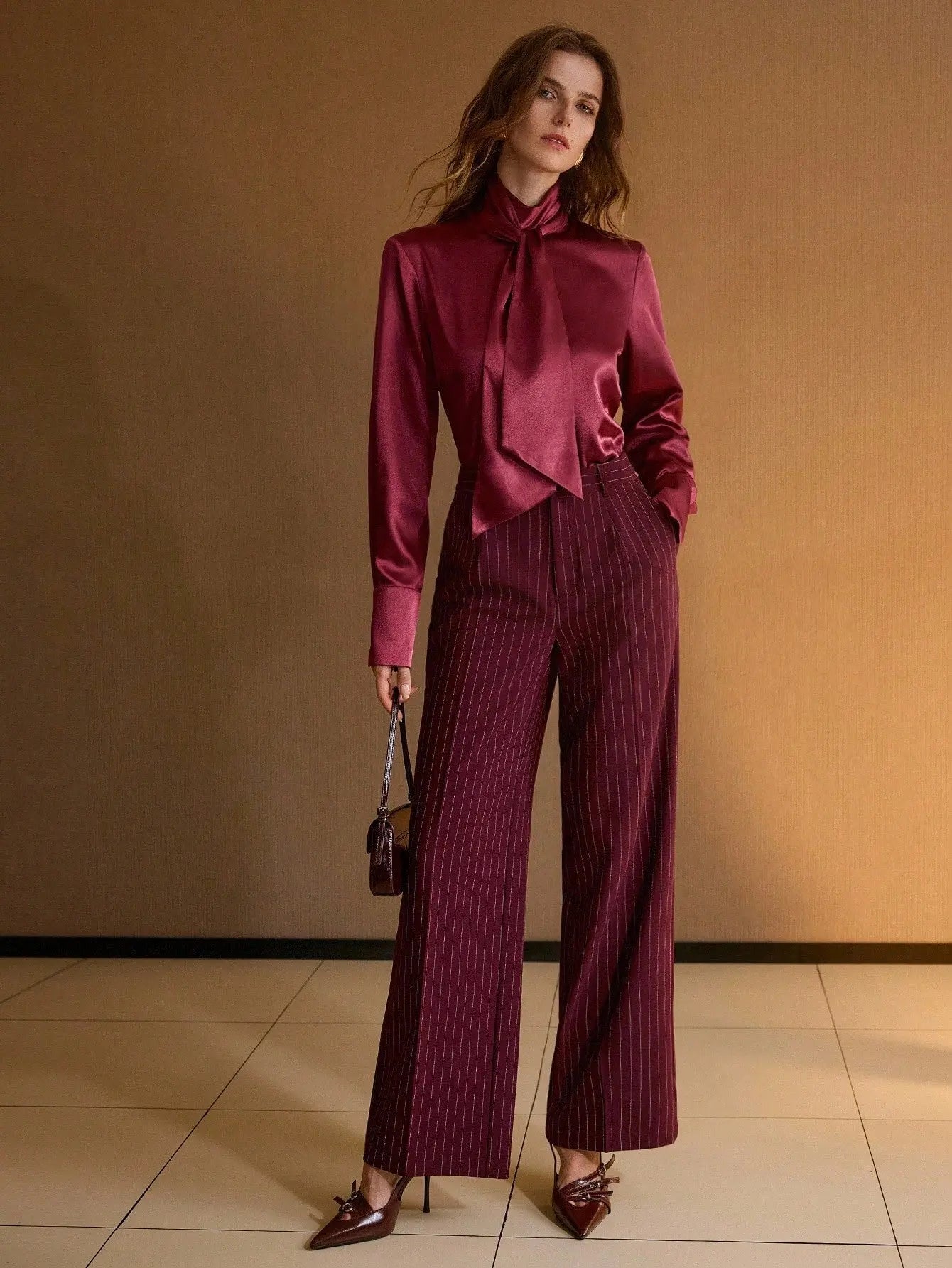 THE VALENTINA BURGUNDY TIE - NECK BLOUSE - Women Tops, Blouses & Tee by Dhago| Dhago