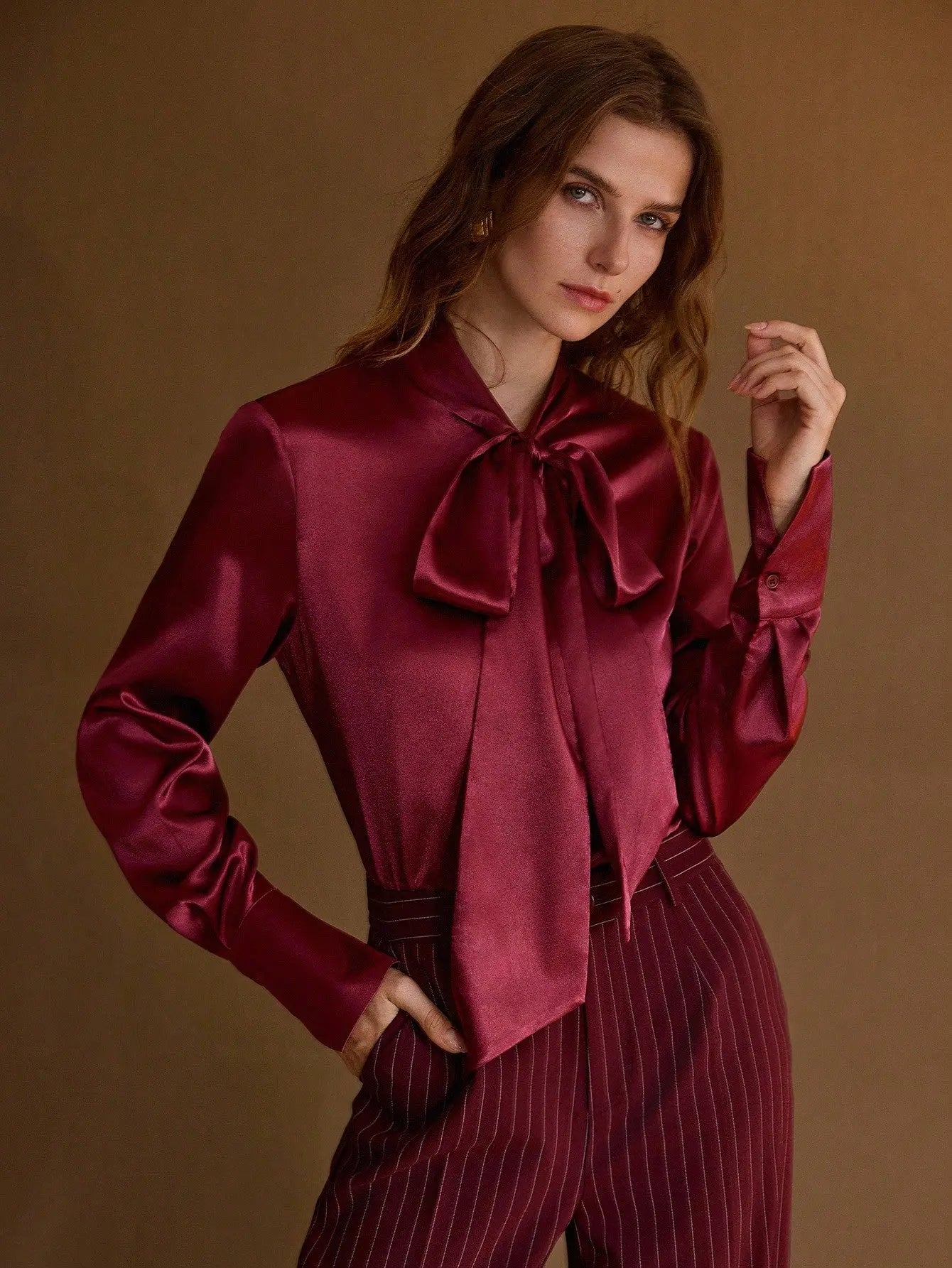 THE VALENTINA BURGUNDY TIE - NECK BLOUSE - Women Tops, Blouses & Tee by Dhago| Dhago