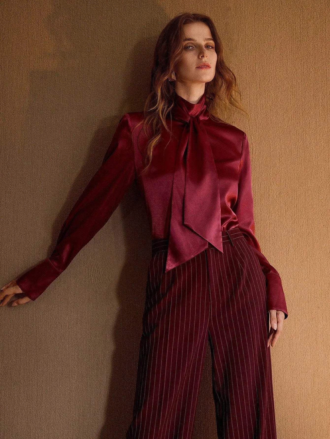 THE VALENTINA BURGUNDY TIE - NECK BLOUSE - Women Tops, Blouses & Tee by Dhago| Dhago